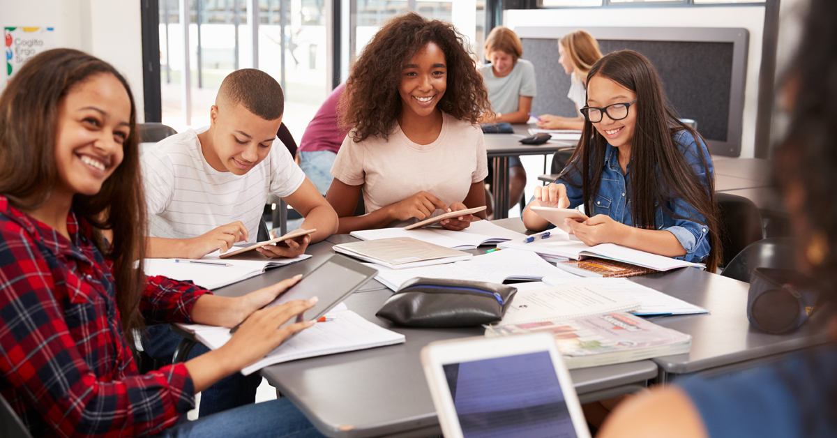Students sitting around a table