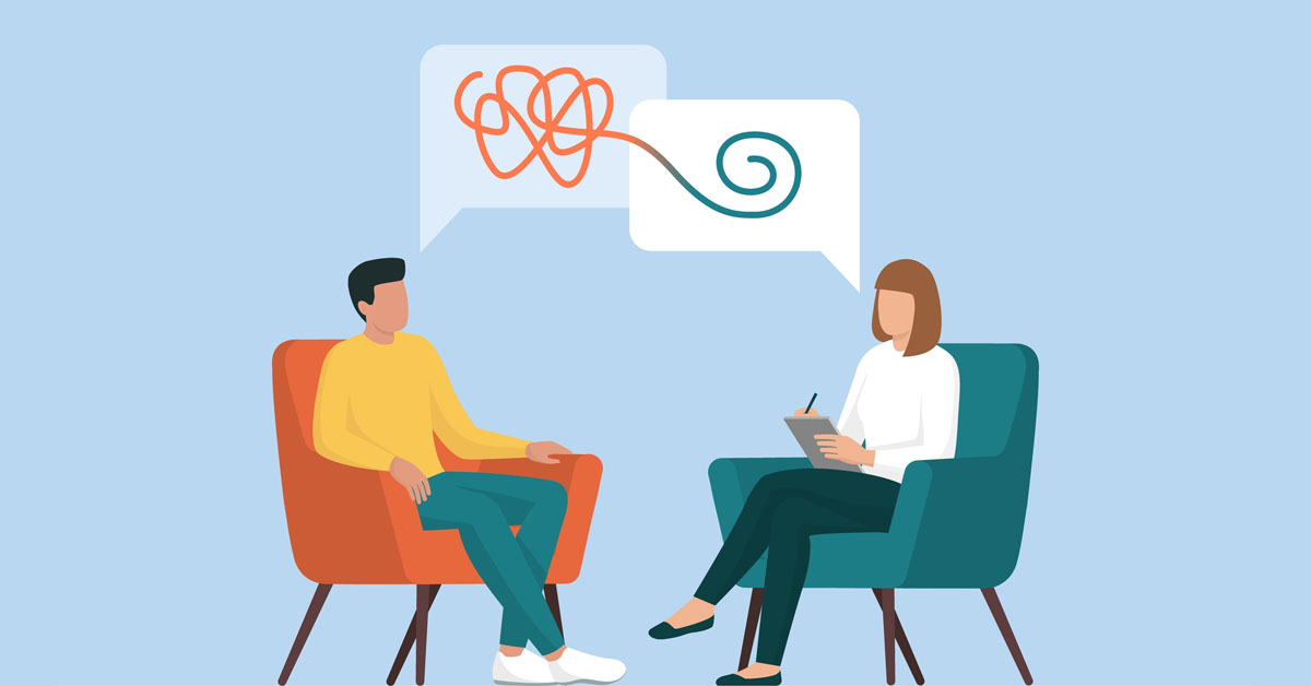 Illustration of two people talking