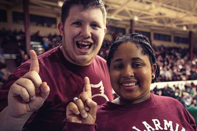 Students cheer for the Bellarmine team in Freedom Hall