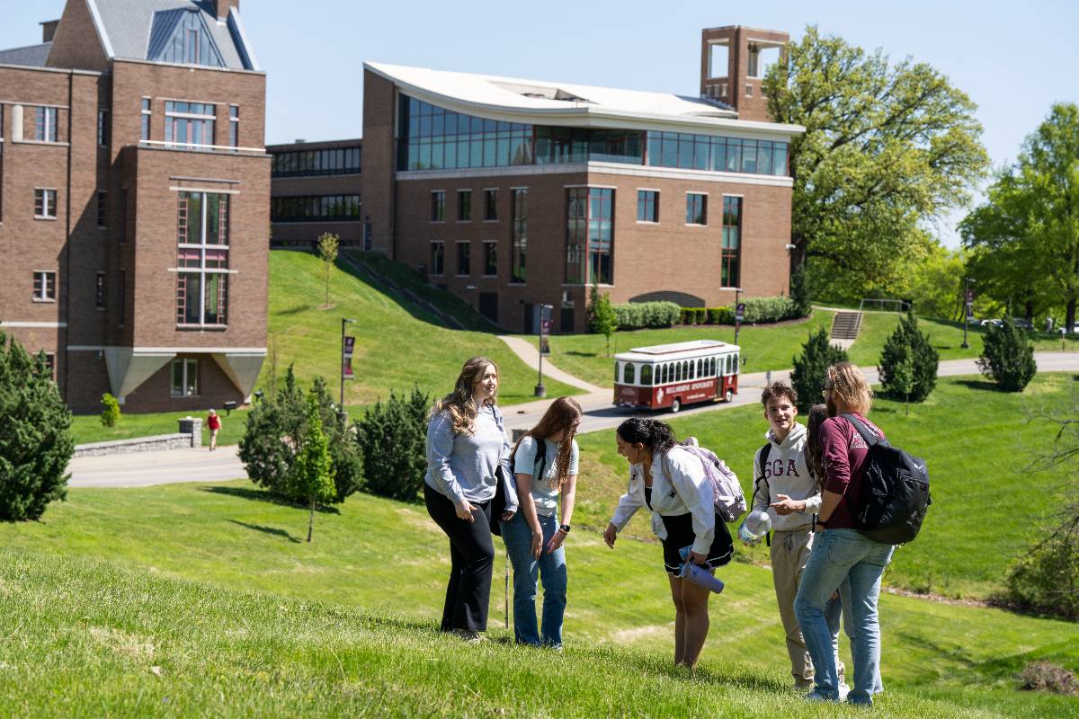 students outside on campus