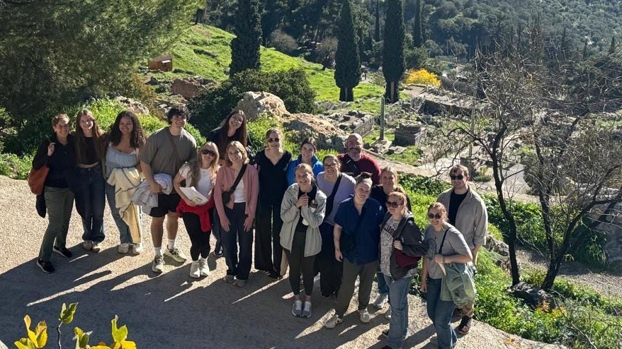study abroad students in greece pose for a group photo