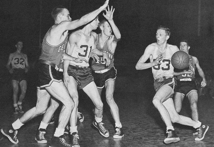1954 photograph of a bellarmine basketball game