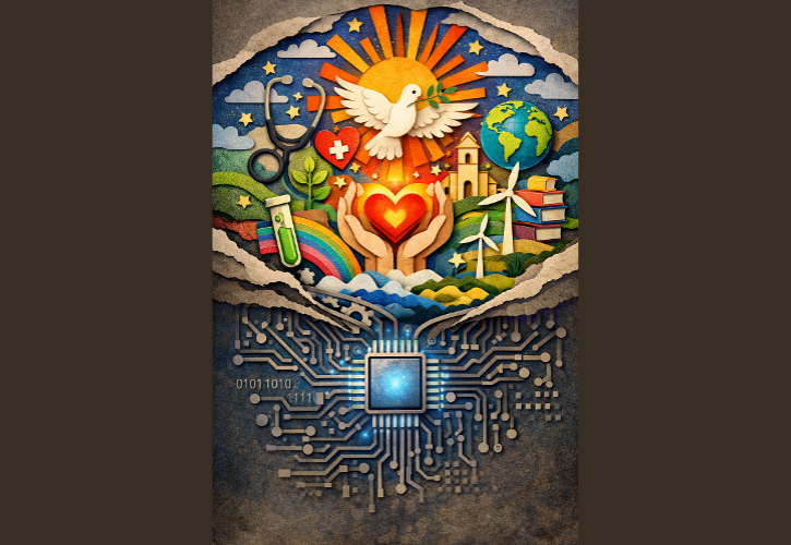 AI image depicting religious and technological imagery intermeshing