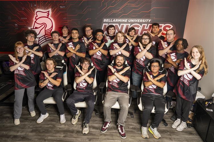 Members of the Bellarmine University Esports program pose for a group photo.