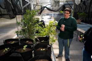 Dr. Josef Jareczek inside greenhouse