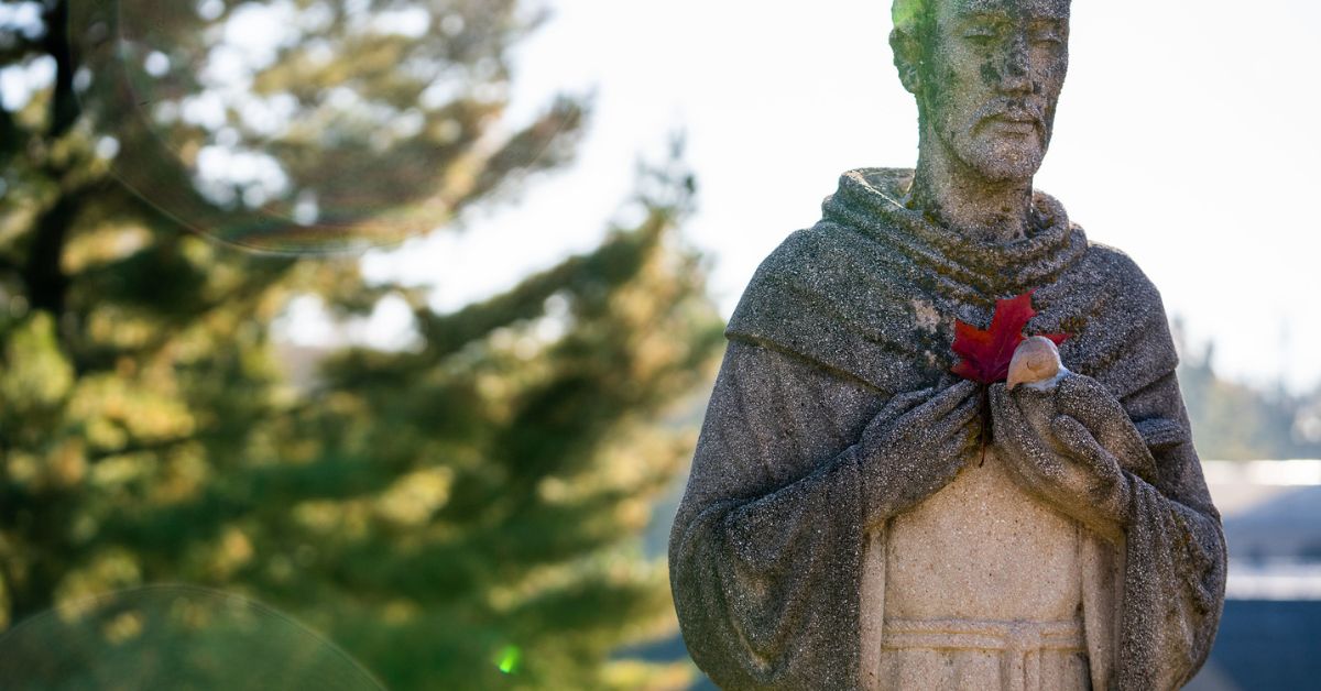 St. Francis statue on campus